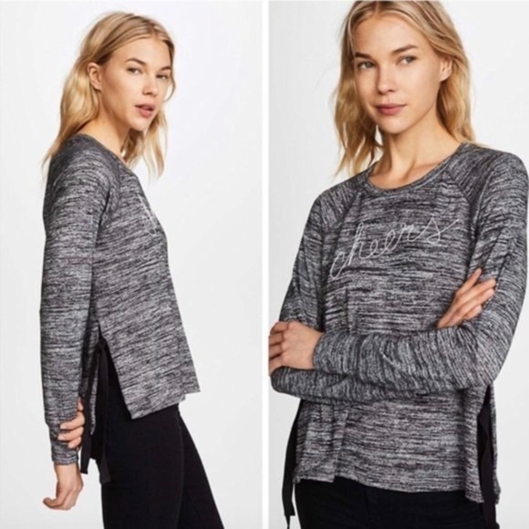 SUNDRY GRAY “CHEERS” SIDE-TIE LONG SLEEVE PULLOVER - Picture 1 of 7